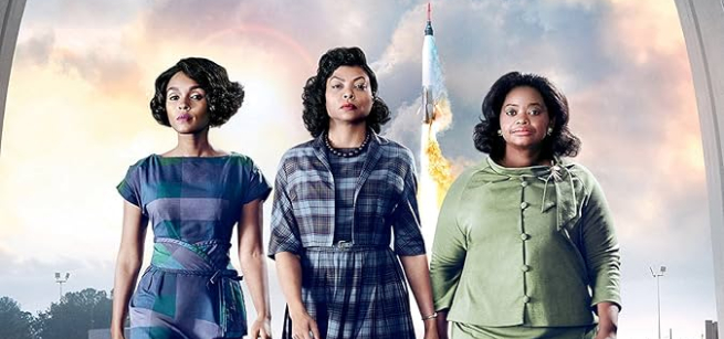 Three women walking away from a space shuttle launch in the background. 