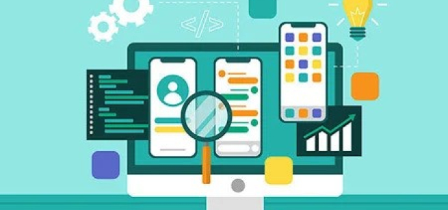 Computer with images of smart phones popping out from the screen