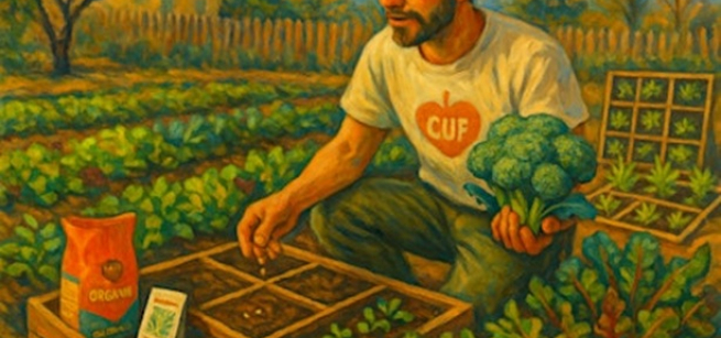 Illustration of Elliott Kuhn on Cottonwood Organic Farm