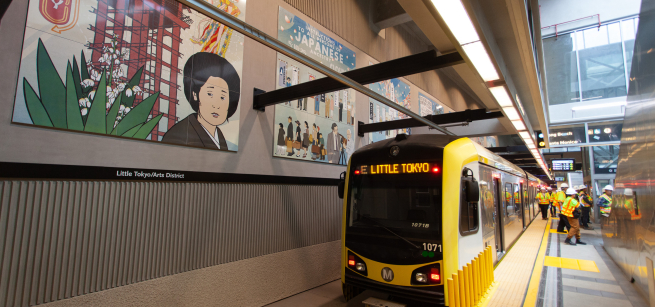 L.A. Metro Train in Little Tokyo Station. 