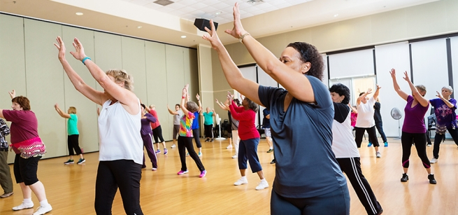 Women are raising their arms while exercising.