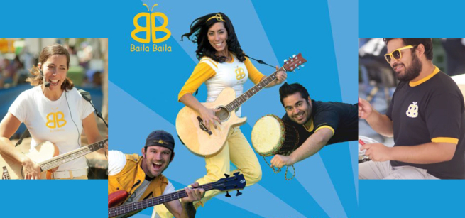 Members of Baila Baila dance and play musical instruments