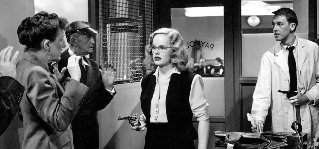 Everybody in the picture is pointing a gun at each other