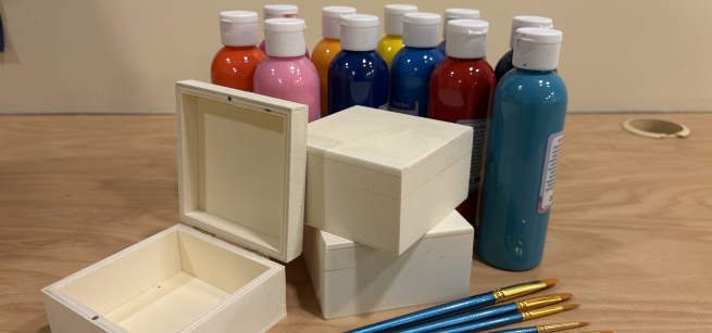 paint bottles and paint brushes