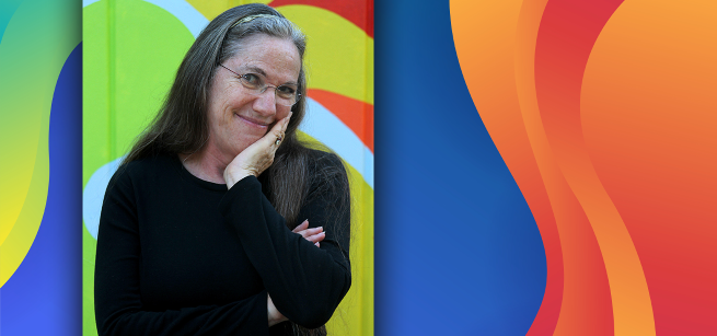 Karen Golden on a colorful background