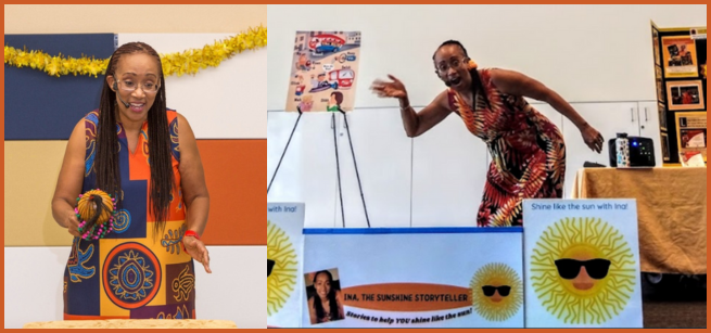 Two photos of Ina Buckner-Barnette performing