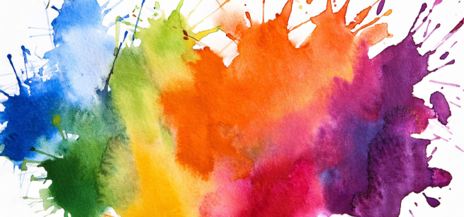 Splattered paint of every color of the rainbow. 
