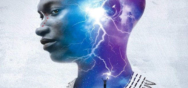 face of a woman against a blue background