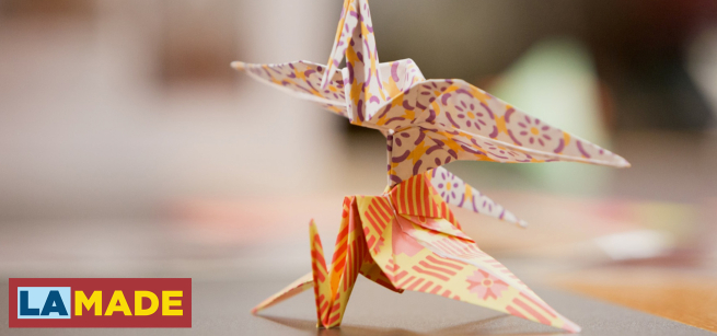 close up of 2 origami cranes