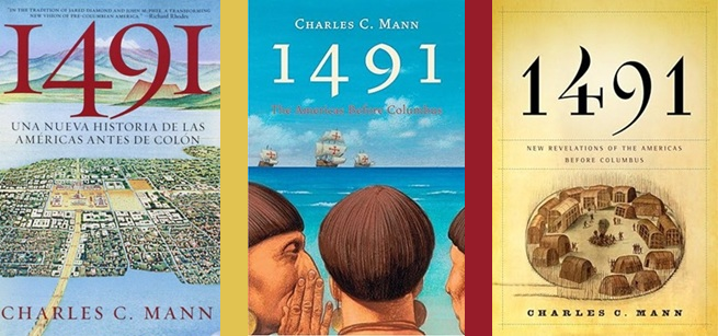 Various covers for the book "1491" by Charles C. Mann