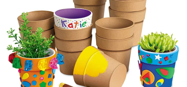 Decorative collage craft planters stacked