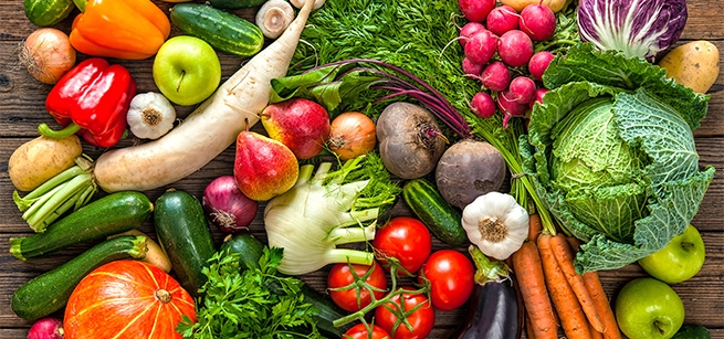 Colorful fruits and vegetables.