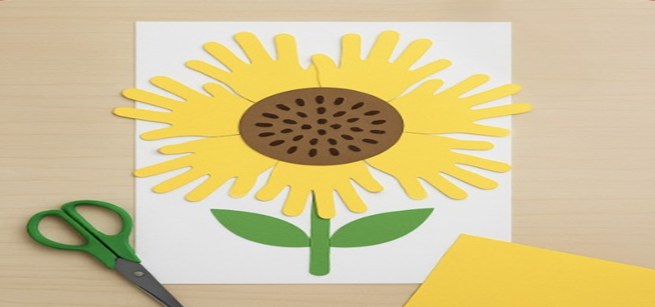 Yellow Sunflower handprint scissor craft