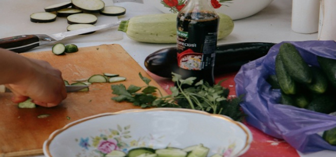 Kitchen table preparing items to cook