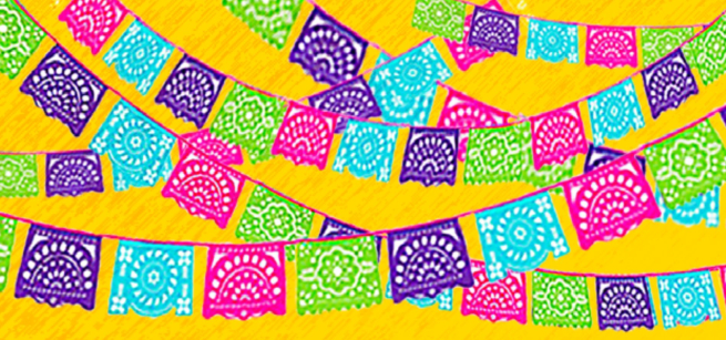 Drawing of Papel Picado banners.