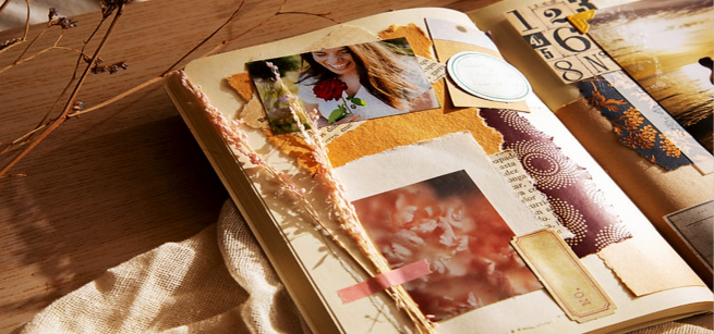 In the picture there is an open Scrapbook