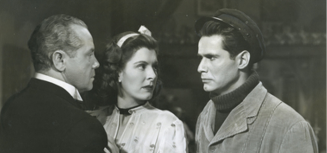 The three protagonists are looking at each other angrlily