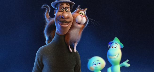 Protagonist Joe with his cat and friendly ghosts 