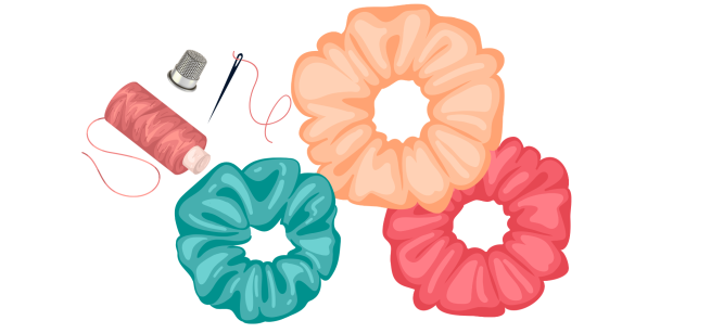 sewing supplies and scrunchies illustration 