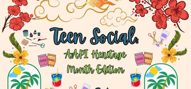 AAPI Heritage Month surrounded by AAPI graphics