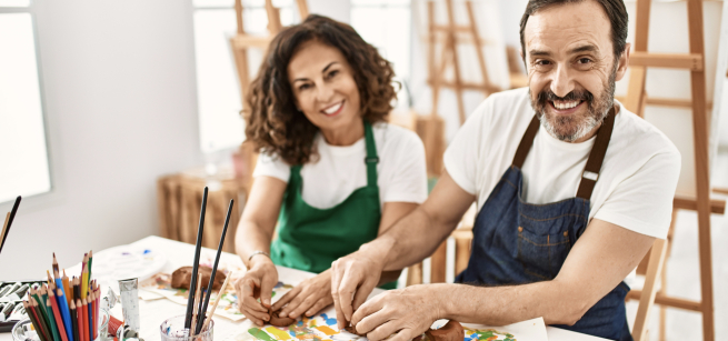 Adults working on crafts