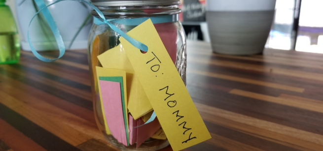 mason jar with a note to mommy