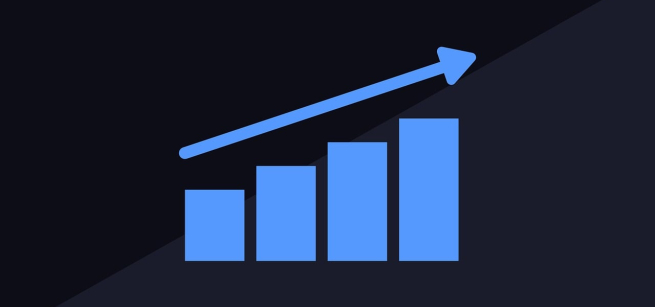 Blue chart with arrow pointing upward with dark background