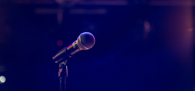 Microphone stand on stage.