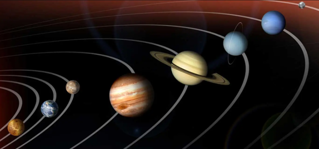 planets in the solar system on a black background 