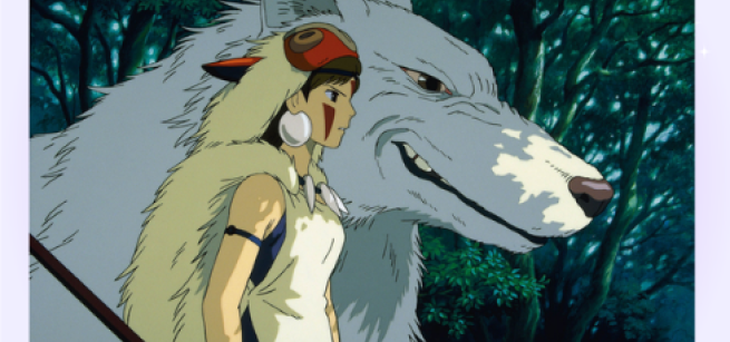 Illustrated photo of woman in front of a large dog