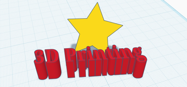 A yellow geometric star and the words 3D Printing in Tinkercad workspace