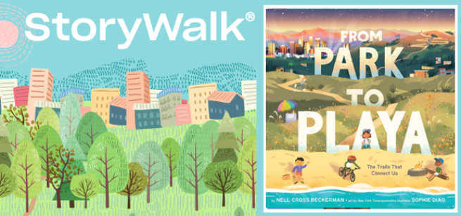 storywalk city and park landscape and Park to Playa book cover