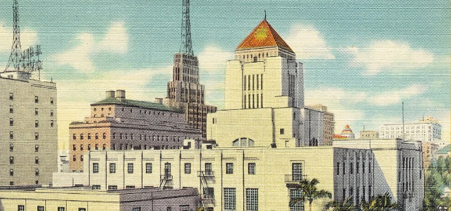 old postcard image that shows central library