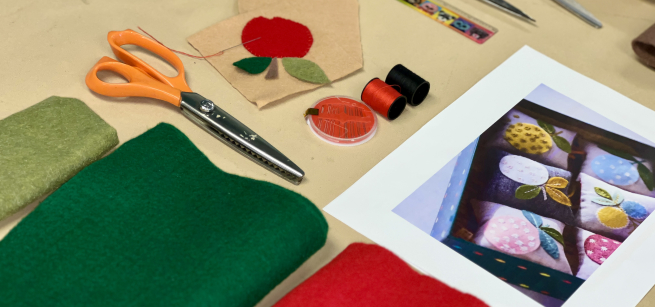 Felt sewing supplies on table