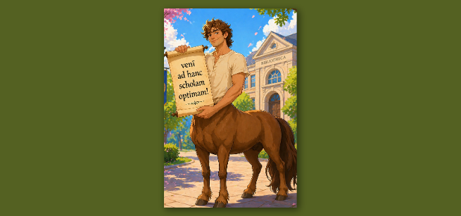 Centaur holding a Latin scroll.