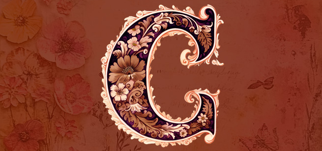 Letter C with flowers in the background
