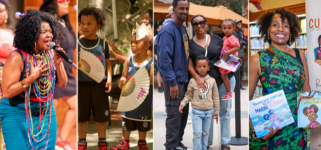 Collage with women, men and children, families