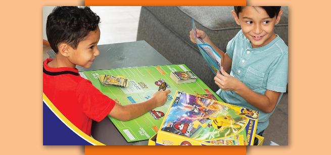 Two children playing Pokemon