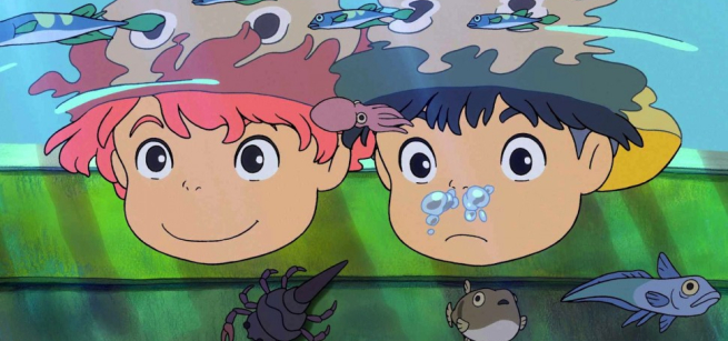 Little girl and boy underwater with sea animals