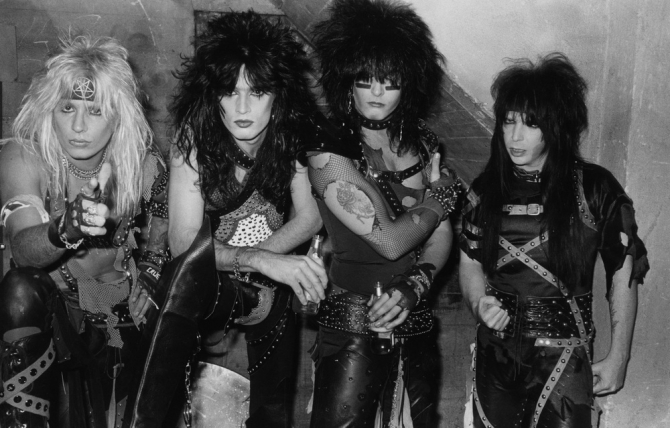 “Mötley Crüe,” 1983 – Gary Leonard Collection.  Donning war paint and ready to conquer the world , Mötley Crüe led the first of the wave of 1980s heavy metal bands on the Sunset Strip and were the first to achieve major national success.