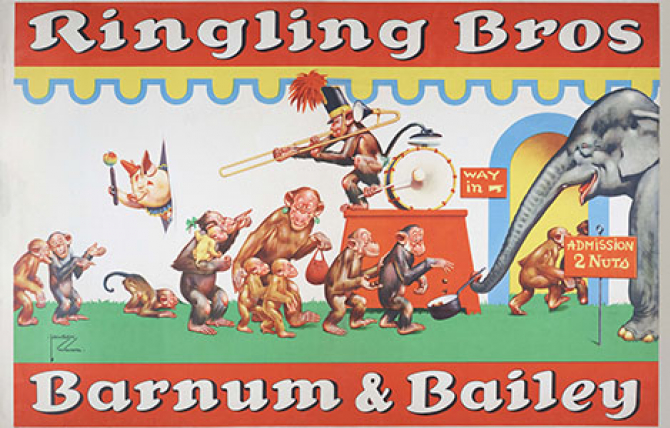 Ringling Bros Barnum & Bailey Poster (Letterpress), circa 1950-1960. Majestic Poster Press Collection, Los Angeles Public Library Special Collections.