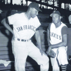 From (l.-r.): Future Hall of Famers Willie McCovey (San Francisco Giants) and Roberto Clemente (Pittsburgh Pirates) were among the great sluggers who played in the 1950s. They are shown here at Forbes Field in Pittsburgh in 1960.