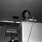 Yvonne Brathwaite Burke speaks at a rally for Pat Brown, circa 1966. 