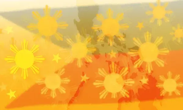illustration of suns imposed on Filipino flag