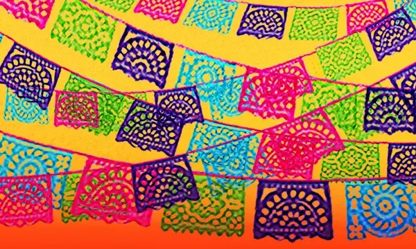 Strung papel picado flags