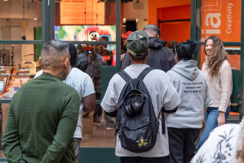 group of people enter doors to Octavia Lab