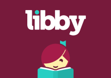Libby logo. An illustration of a girl reading a book. Title reads "Libby."