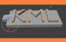 Graphic of the 3d model of keychain with the text KML on it, in Blender