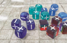large colorful dice on a tabletop