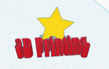 A yellow geometric star and the words 3D Printing in Tinkercad workspace